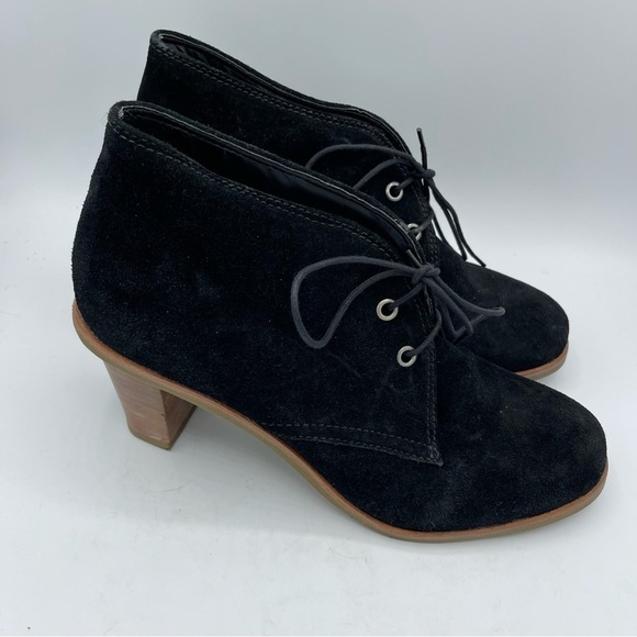 j jill Womens Suede Ankle Boot Bootie Size 10M Black Lace Up 3" Block Heel - Picture 1 of 5